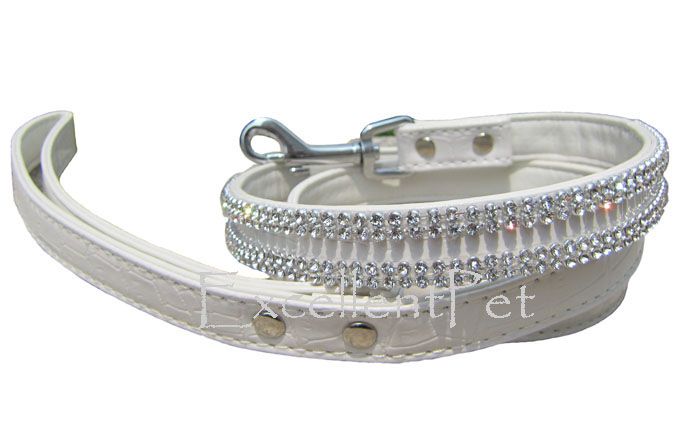 Free shipping bling rhinestone dog leashes & collars leather pet leash