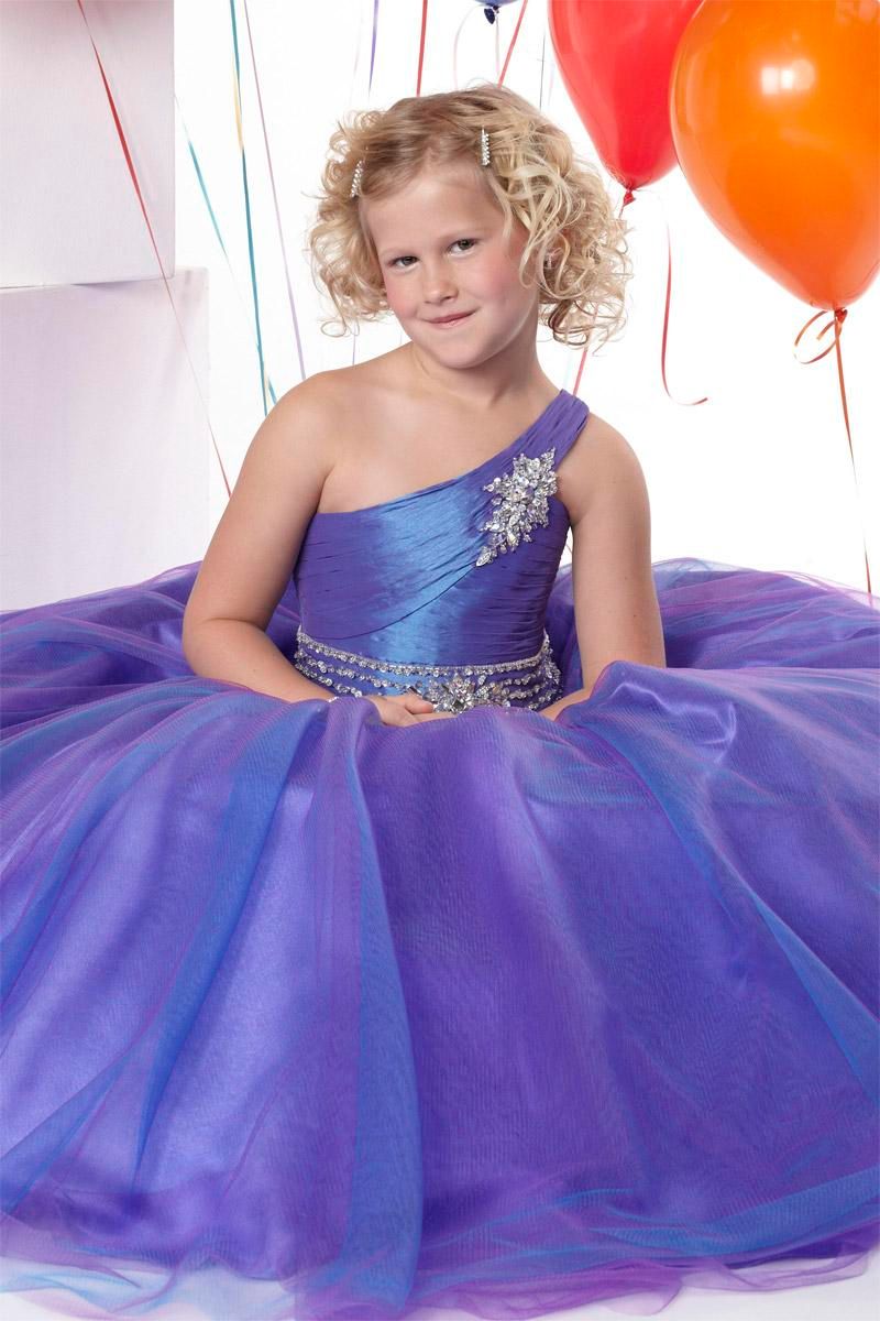 Lovely Purple Tulle One Shoulder Flower Girl Dresses Girls' Pageant Dresses Holidays Birthday Dresses Custom SZ 2-14 T424020