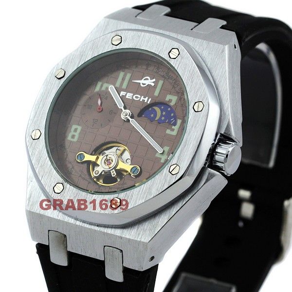 Hot Good Classic Cheap Mens Sport Watch Fechi Brown Dial Mechanical Men