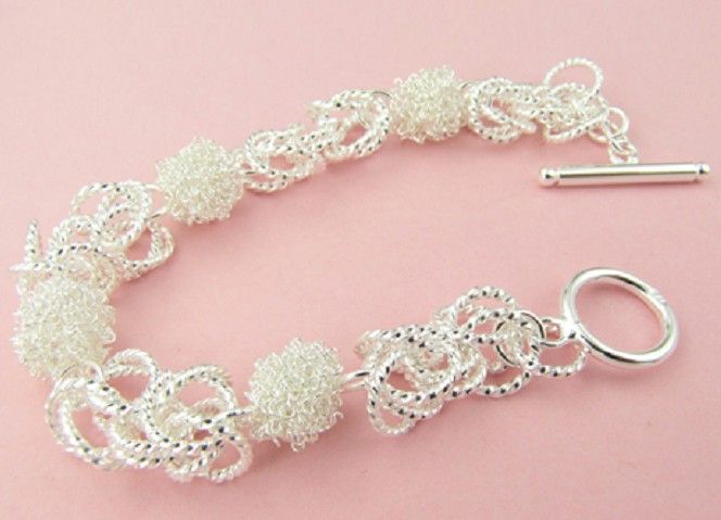 (Jewelry Manufacturer)925 Sterling Silver Silver Bracelets fashion jewelry mesh ball toggle Bracelets silver jewelry factory price
