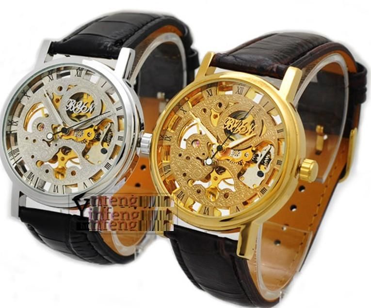 Cheap Luxury Mens Fashion Watches Leather Transparent Mechanical Steel