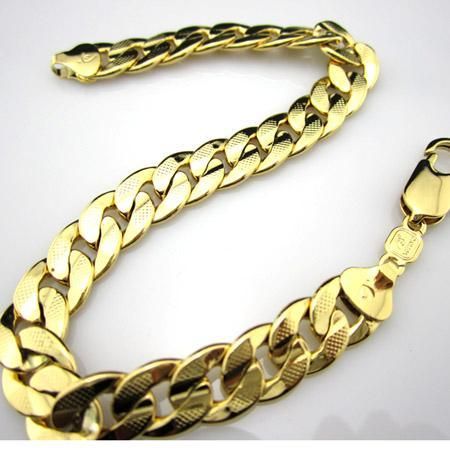 2017 Wholesale 14k Yellow Gold Filled Men&#39;s Bracelet,Curb Chain 24g Link Gf Jewelry New From ...