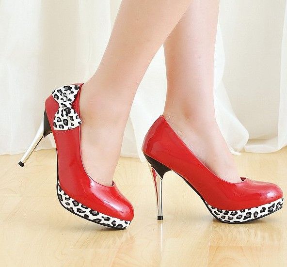 Wholesale - Red High-Heel Women s Shoes Leopard Bowtie Patent Leather