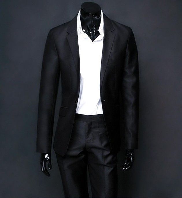 Brand New A+++ Mens Black Shiny Business Suit/Groom Suit With Free