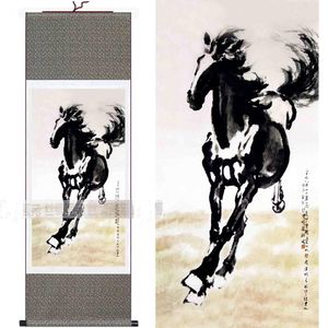 Dipinti di seta di cavallo cinesi famosi da appendere alla riproduzione di arte del rotolo in vendita L100 x w35cm 1 pz gratis