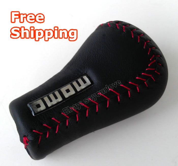 New Momo Shift Knob Black Leather Universal Fits 15mm Car Gear Shift
