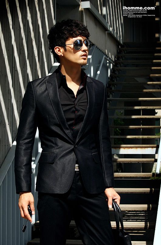 2016 Mens Suits Shiny Black Sword Collar Slim One Button Suit Set Suits