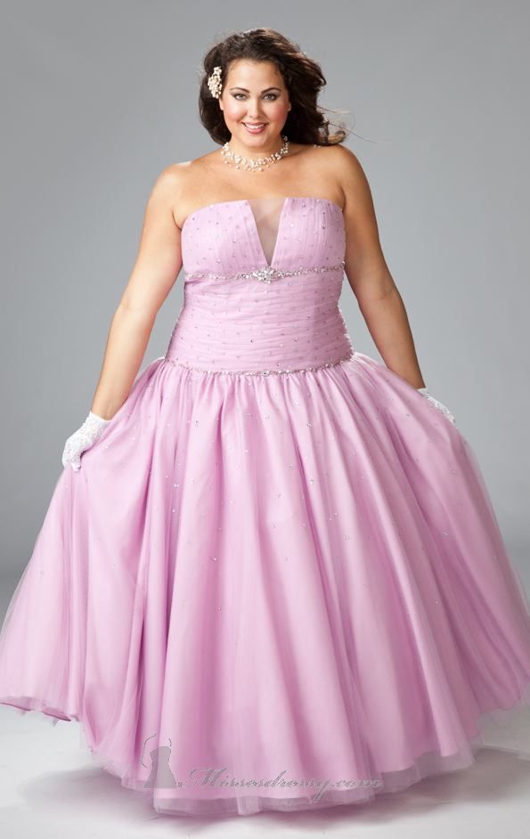 Plus Size A-Line Prom Dresses Strapless Floor Length Tulle Beaded ...