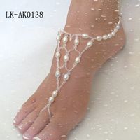 barefoot sandals wedding stretch anklet chain with toe ring white