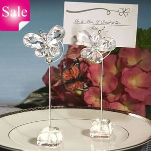 Frete grátis * 40 pçs / lote, requintado branco cristal borboleta place card titular casamento favores