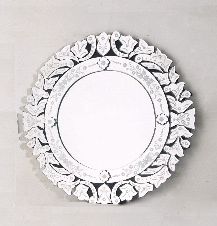 Mr 201153 Glass Round Wall Mirror With Etched Flowers Cheval Mirror