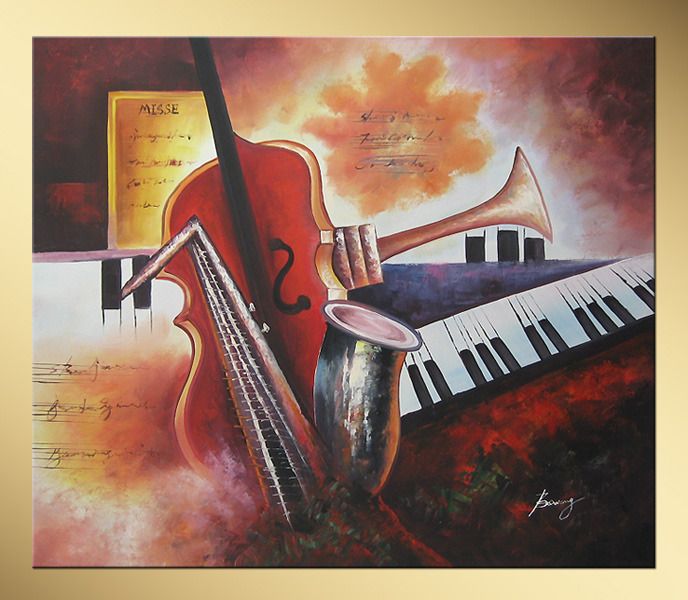 2017 Abstract Oil Painting Musical Instrument,Bowang Happy Notes,Museum