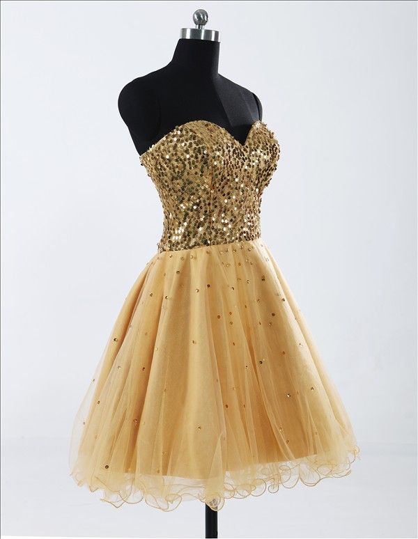2012 Gold Tulle Cheap Short Homecoming Dresses Mini Prom Gowns