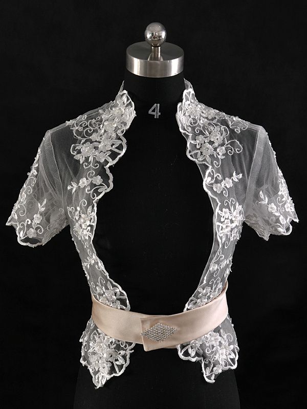 2017 2016 Custom Made Applique Tulle Bridal Jackets & Wraps Bolero With Beaded Satin Belt From