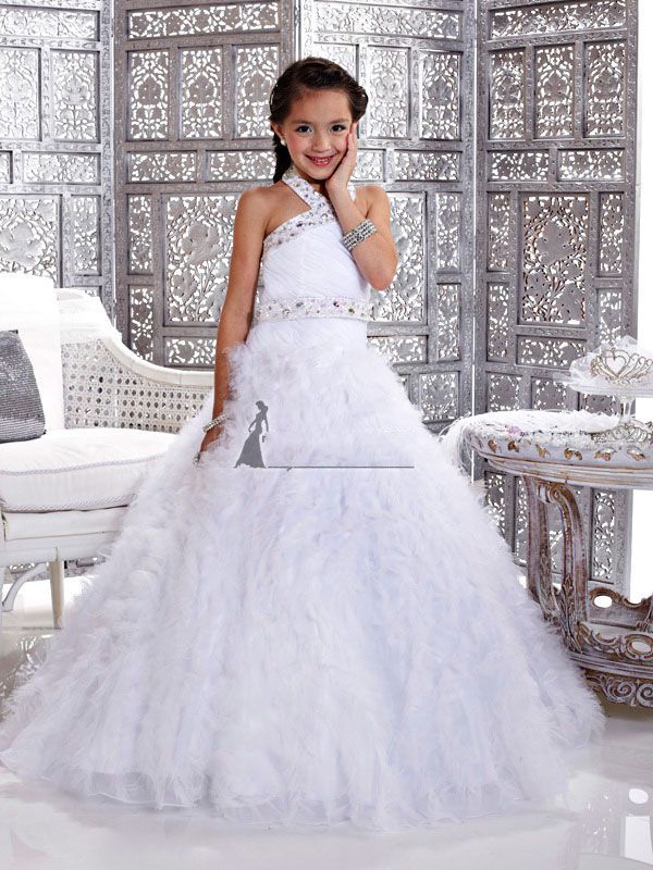 Christmas White Flower Girl Dress Girl's Skirt Princess Skirt Pageant Dress Custom Size 2 4 6 8 10 12 HF703034