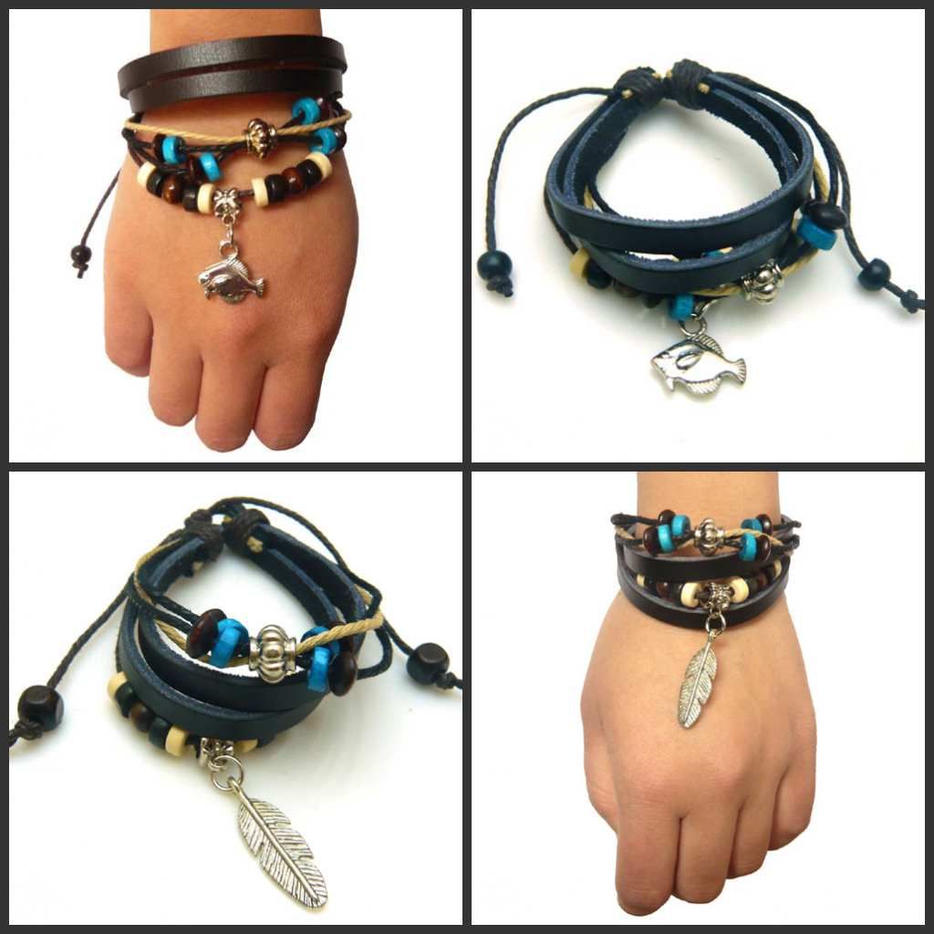 Trial Order Leather Bracelets For Men Beads Chains Leather Wrap