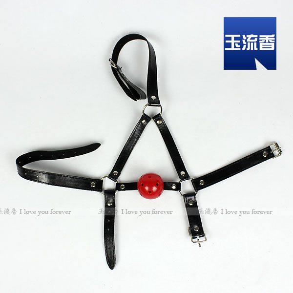 Sex Toy Bondage Gear Ball Gag Head Chin Harness Leather Restraint Sex