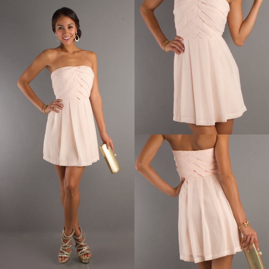 Lovely Light Pink Ruched Strapless Short Mini A Line Cocktail Dresses