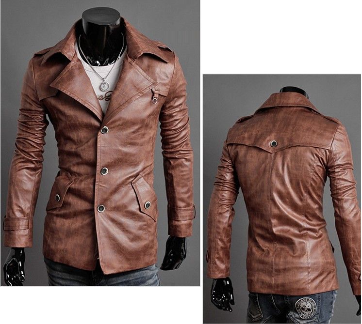 Mens Pu Leather Jacket/ Men'S Slim Fit Leather Suit/Men'S Suit/Black