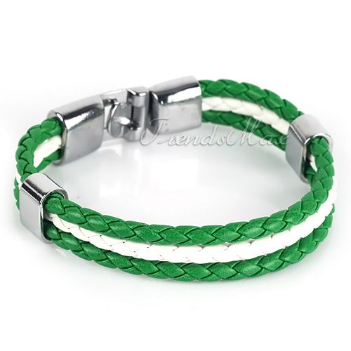 2017 Unisex Mens Green White Braid Rope Nigeria Flag Surfer Leather