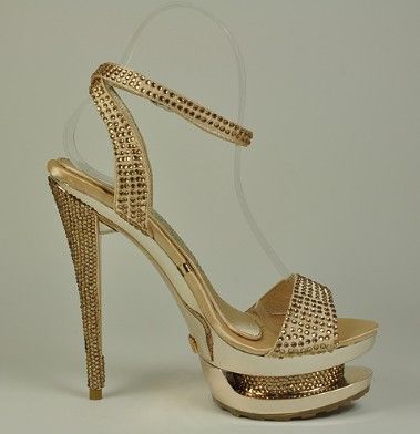 Gold Crystal Peep Toe Sandals High Heels High Heel Shoes Dress Shoes ...