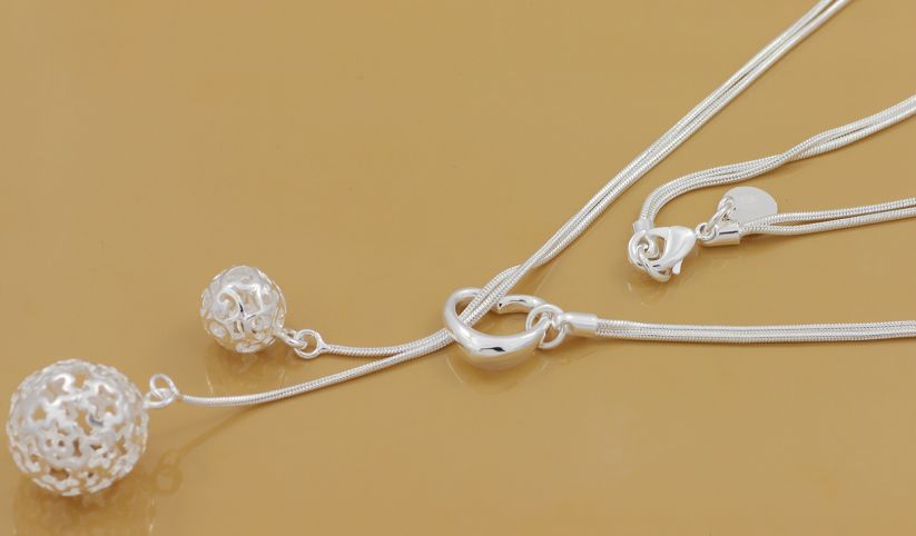 Free Shipping with tracking number Best Most Hot sell Women's Delicate Gift Jewelry 925 Silver 2 Ball Necklace