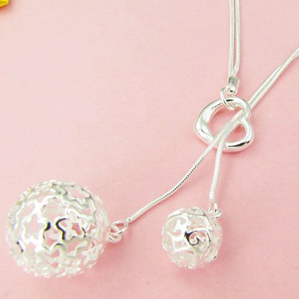 Free Shipping with tracking number Best Most Hot sell Women's Delicate Gift Jewelry 925 Silver 2 Ball Necklace