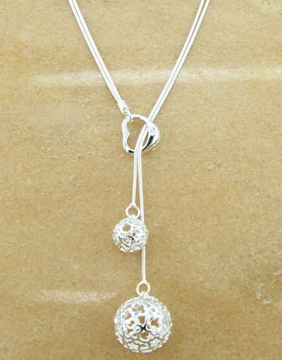 Free Shipping with tracking number Best Most Hot sell Women's Delicate Gift Jewelry 925 Silver 2 Ball Necklace