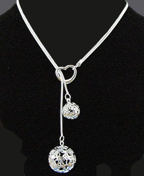 Free Shipping with tracking number Best Most Hot sell Women's Delicate Gift Jewelry 925 Silver 2 Ball Necklace