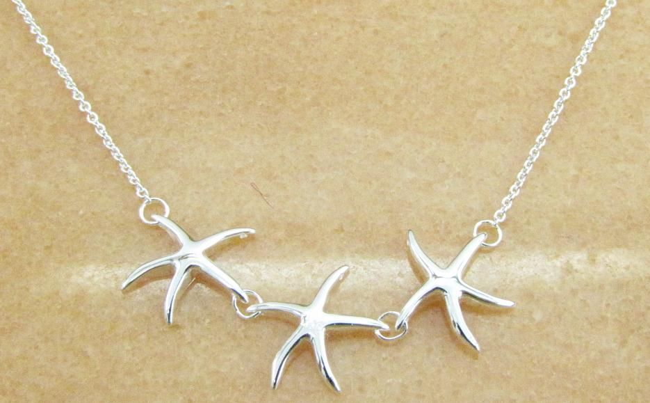 Free Shipping with tracking number Best Most Hot sell Women's Delicate Gift Jewelry 925 Silver 3 Starfish Necklace