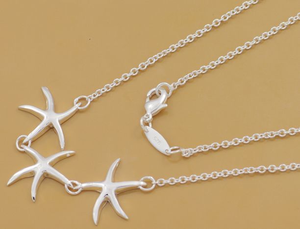 Free Shipping with tracking number Best Most Hot sell Women's Delicate Gift Jewelry 925 Silver 3 Starfish Necklace