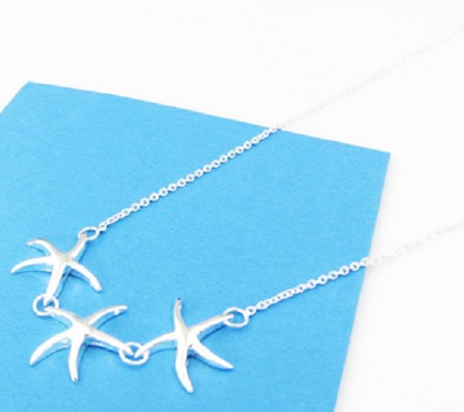 Free Shipping with tracking number Best Most Hot sell Women's Delicate Gift Jewelry 925 Silver 3 Starfish Necklace