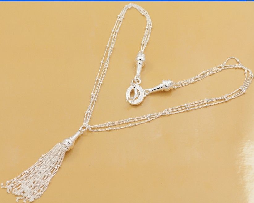 Free Shipping with tracking number Best Most Hot sell Women's Delicate Gift Jewelry 925 Silver 3 chain tassels Necklace
