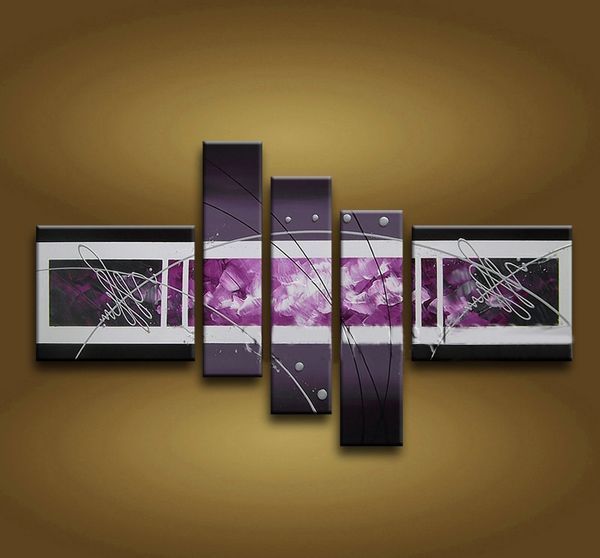 Wall Art Panels framed 5 panel large purple wall art abstract oil painting on Wall Art Panels framed 5 panel large purple wall art abstract oil painting on