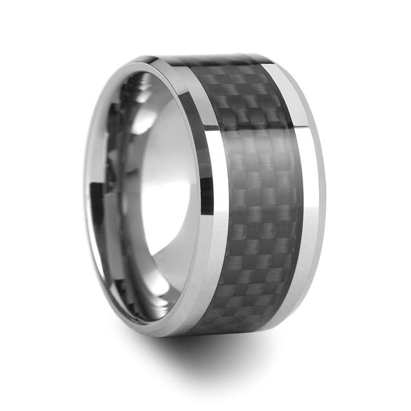 Mens Tungsten Ring Infinity Wedding Band Black Carbon Fiber Inlay ...