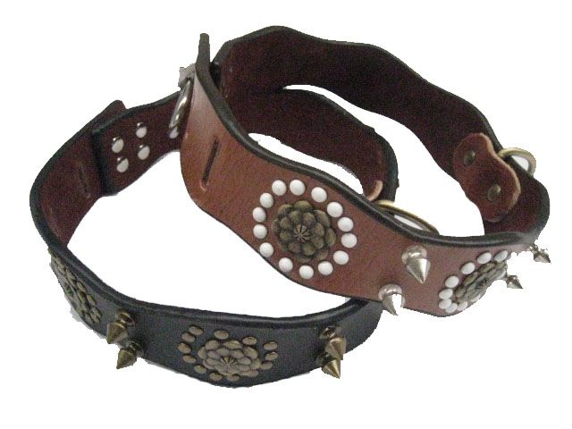 Indian style leather dog collar black and brown for big dogs 30pcs/lot Indian style leather dog collar black and brown for big dogs 30pcs/lot