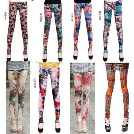 Sexy Women Fireworks Leggings Fashion Tights Graffiti Pattern
