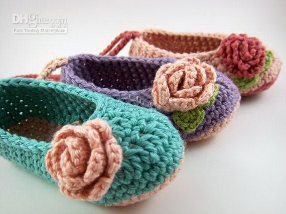 Crochet baby flor de balÃ© sapatos artesanais infantil botas de ...
