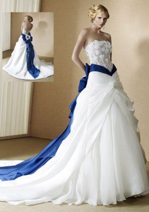 wedding dresses with blue trim