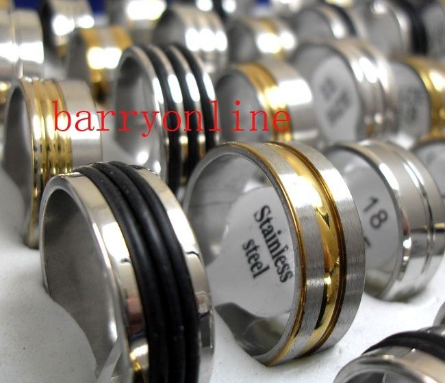 Wholesale Golden Silver Black Rubber Mix Stainless Steel Rings Jewelry