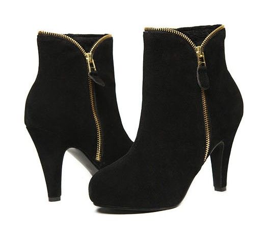 Side Zip Up Platform High Heels Black Ankle Boots Womens Bootie Shoes