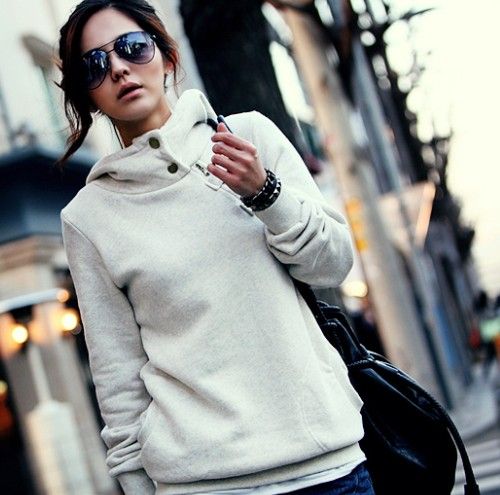 8060 Women's Hoodies Sweatshirts Sidelong Zipper With Hat Blouse Grey&White Online with $18.85/Piece on Tanshi168's Store | DHgate.com