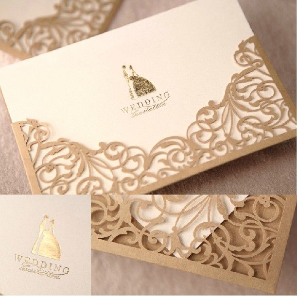 High Quality Gold Lace Cut Out Wedding Invitations Cards Bridal Party