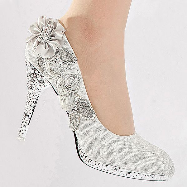 ... Rose Flowers Glitter Crystal Prom High Heels Women Wedding Shoes