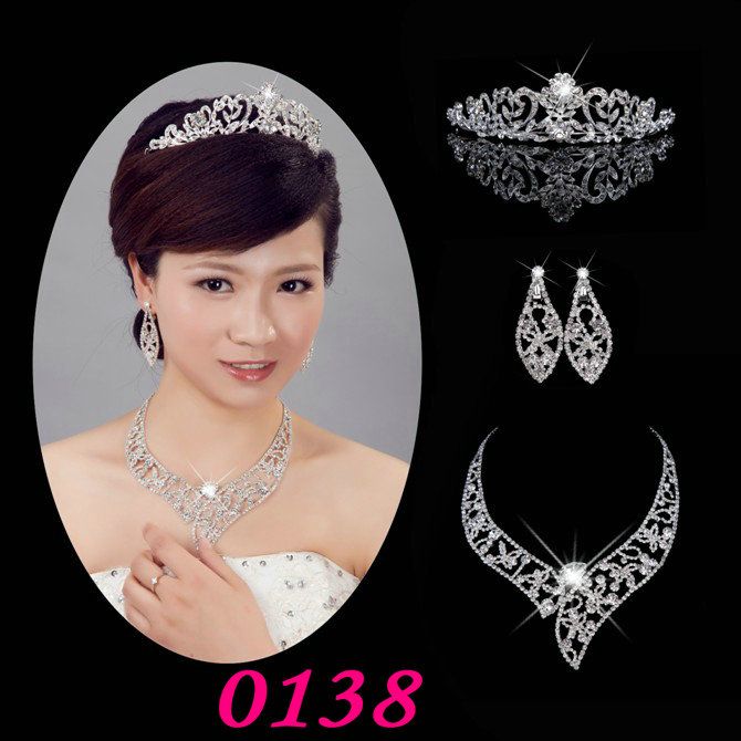 Cheap Luxury Bling Shiny Bridal Jewelry Set Bridal Crown And Bridal