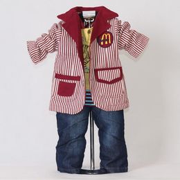2015 Kids Boys Clothing Sets 50% OFF Christmas And Halloween Red Striped Baby 3Pcs Suit + Hoodies + Pants Big Clearance Sale CS20707-25