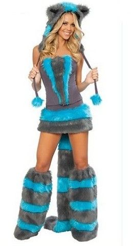 Sexy Furry Fasching Wolf Cat Girl Halloween Costume Cosplay Fancy Party dress up Hat Leg Set Coatee Skirt Full Set Xmas