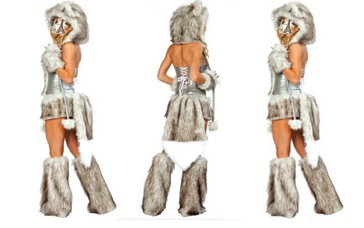 Newest Sexy Furry Fasching Wolf Cat Girl Halloween Costume Cosplay Fancy Party Dresses Full Set Xmas party clothing gift