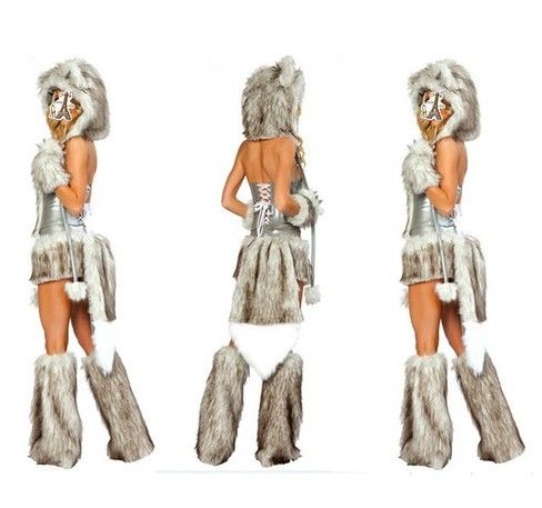 Newest Sexy Furry Fasching Wolf Cat Girl Halloween Costume Cosplay Fancy Party Dresses Full Set Xmas party clothing gift