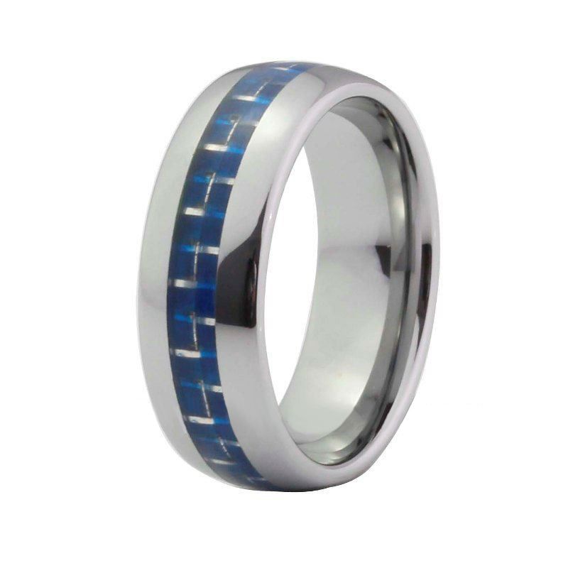 Cheap 8mm Dome Blue Carbon Fiber Inlay Tungsten Carbide Wedding Bands ...